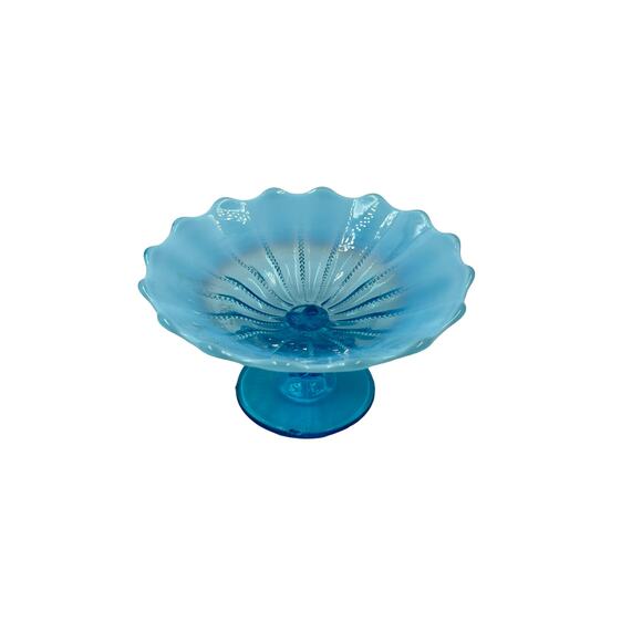 Northwoods Antique, Blue Glass Opalescent Compote - Picture 2 of 4